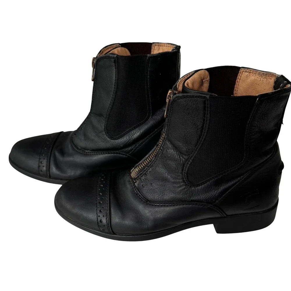 TuffRider Paddock Boots Kids EU 36 Black Good Leather Front Zip Cap Toe RN 51957